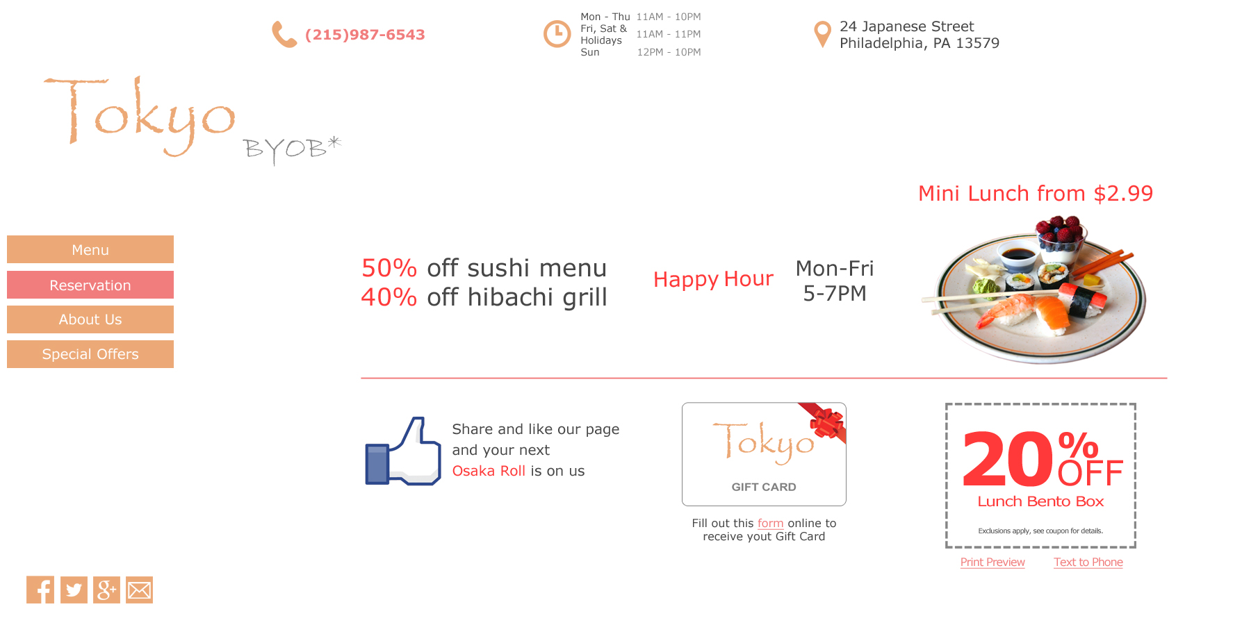 Sushi Special Offers Page